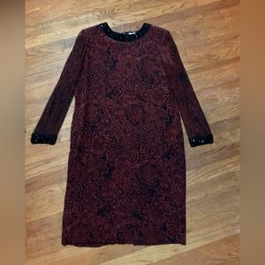 💖VTG 90’s💖100% Silk💖Bill Blass💖Dress Sheer Sleeves Embellished Neck&Cuffs💖